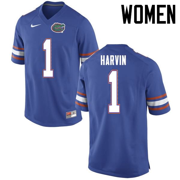 Women's NCAA Florida Gators Percy Harvin #1 Stitched Authentic Nike Blue College Football Jersey SKV8765BX